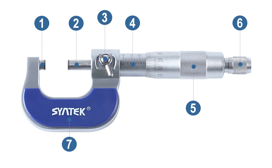 Микрометр Syntek 0-25,4 мм 1 дюйм диапазон 0,01 мм Диаметр промышленного измерения толщины стенок Высокоточный металлический измерительный прибор