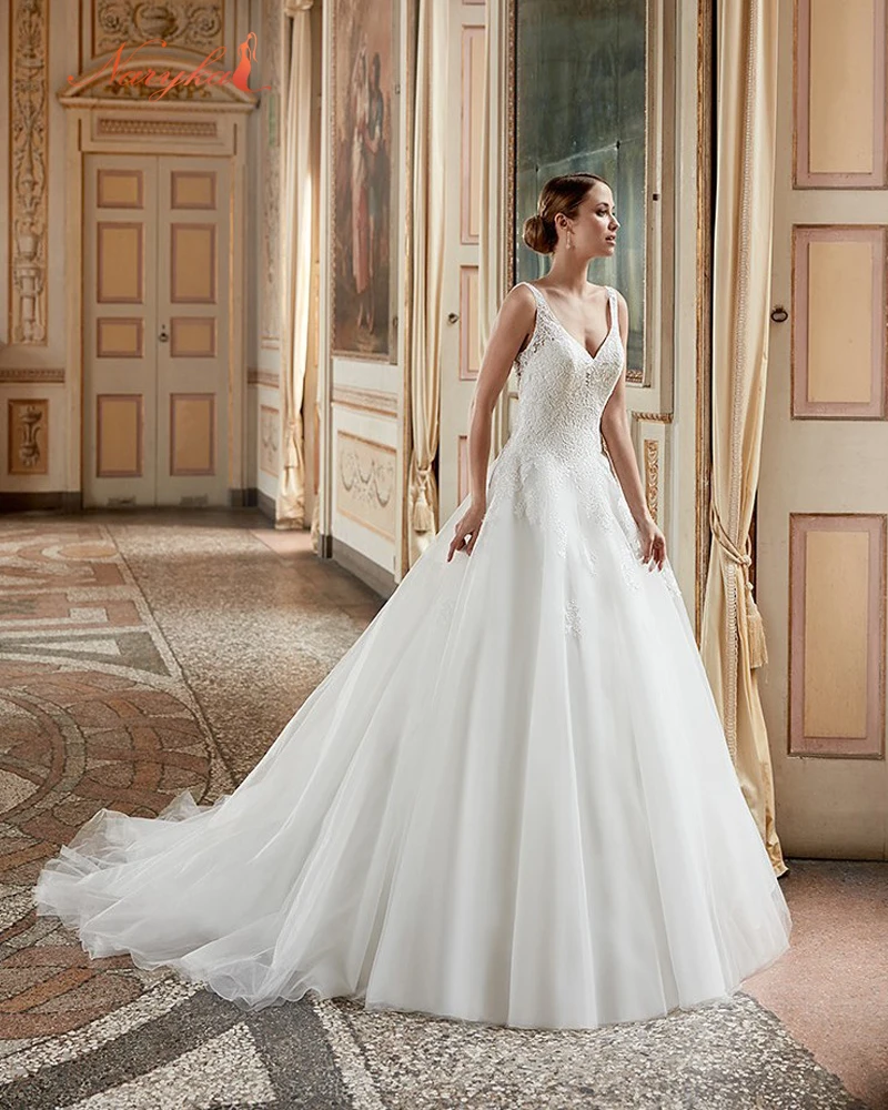 Naryka Новый Дизайн Элегантный Тюль Царский Поезд Спинки-line Свадебное Платье