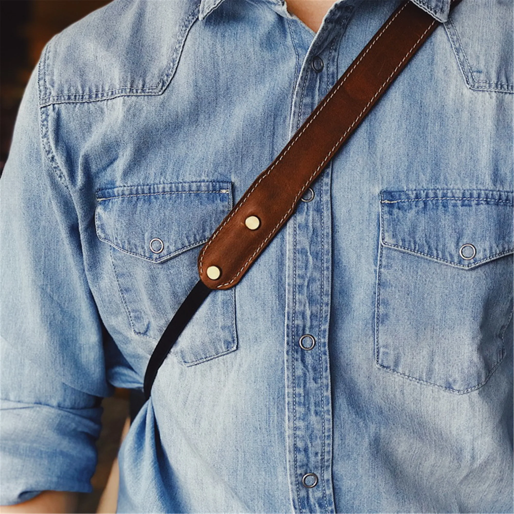 

Vintage Genuine Leather Sling Shoulder Strap Belt Brown For Camera Leica Fuji
