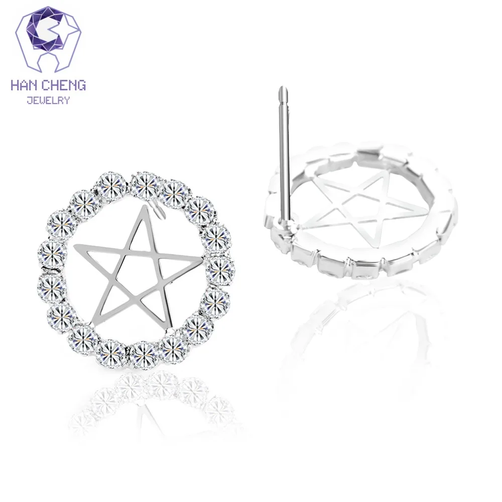 Новые модные Очаровательные Круглые серьги гвоздики HanCheng с драгоценным камнем