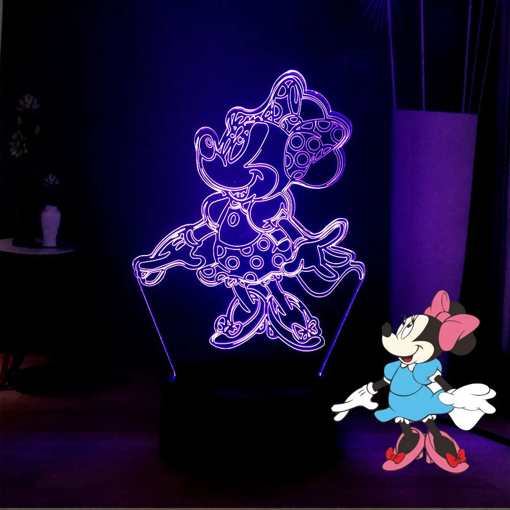 USB разноцветный акриловый 3d светильник с иллюзией головы Минни RGB светодиодный