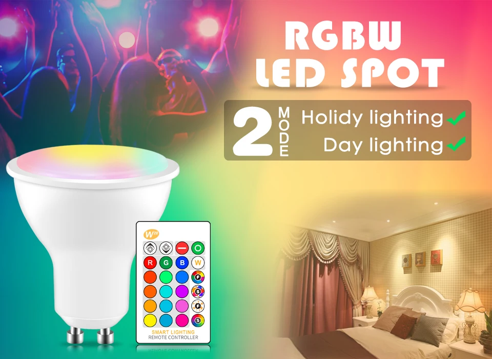 GU10 Светодиодный точечный светильник 8 Вт RGB+ белый светильник, лампа 220 В 110 В, светильник с регулируемой яркостью для украшения дома, светильник, меняющий цвет, чашка+ ИК-контроль