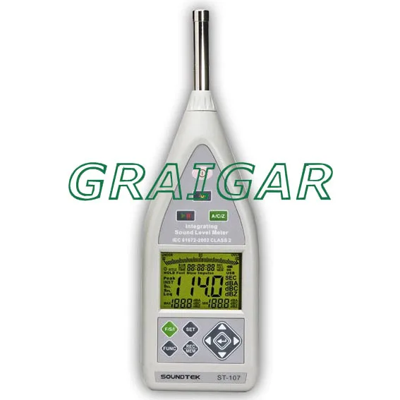 

ST-107 Class 2 Integrating Sound Level Meter, Storage up to 32,000 Records, USB Interface,AC and DC output with Bargraph display