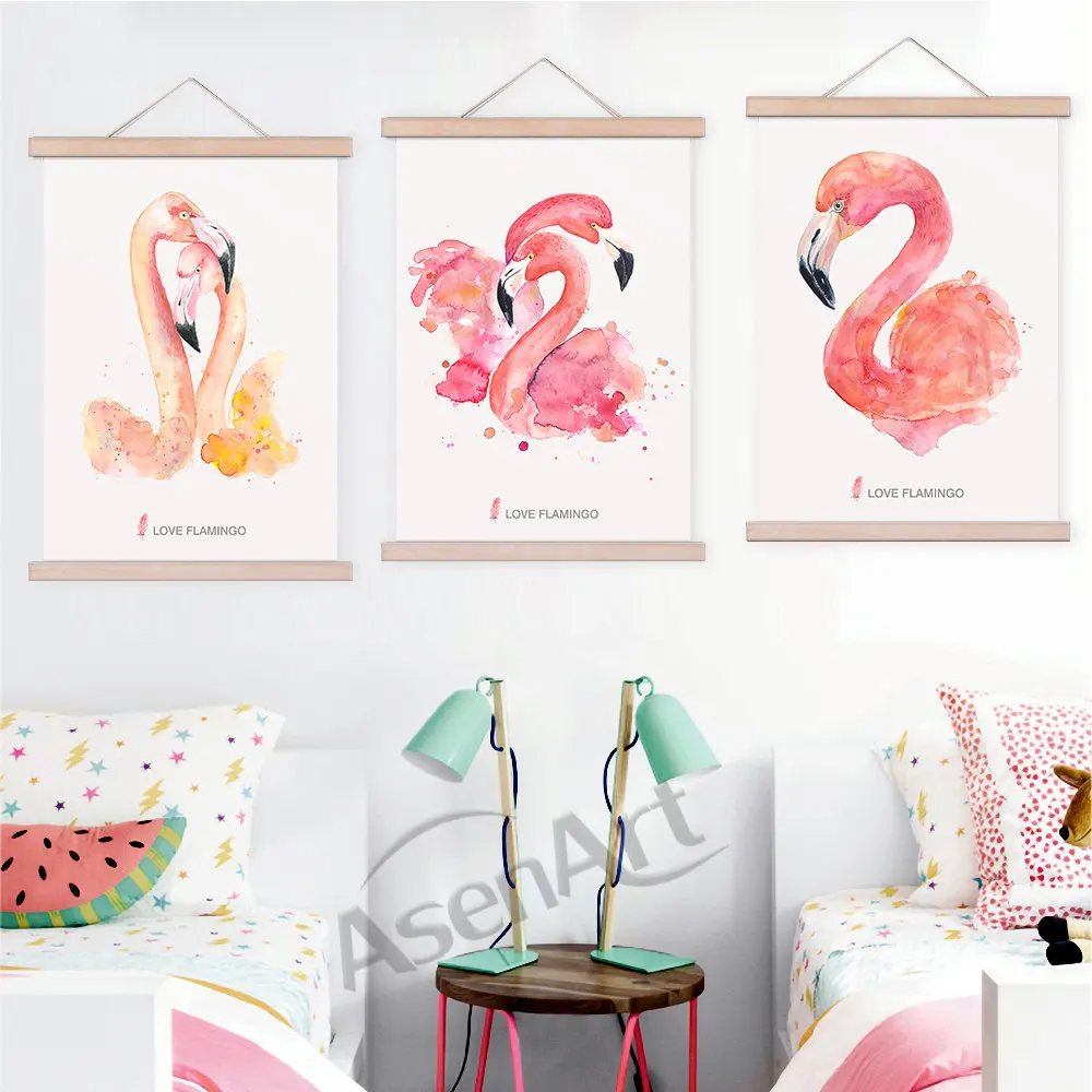 Modern Wall Art Nordic Poster Flamingo Creatives Simple Style Oil Canvas Painting for Fashion Kitchen Home Decoratives Framed | Дом и сад