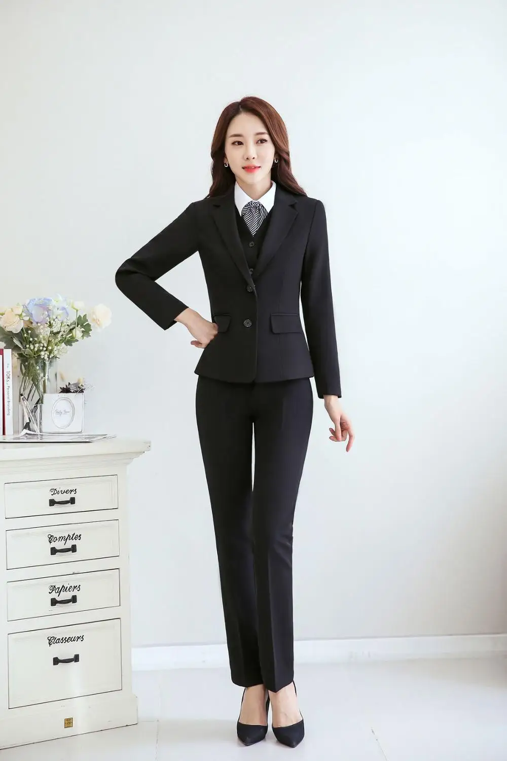 black blazerand pant IZICFLY Красный формальный брючный комплект униформа дизайн для женщин костюмы с брюками офисные блейзеры Элегантный Бизнес Рабочая одежда размера плюс - Цвет: black blazerand pant