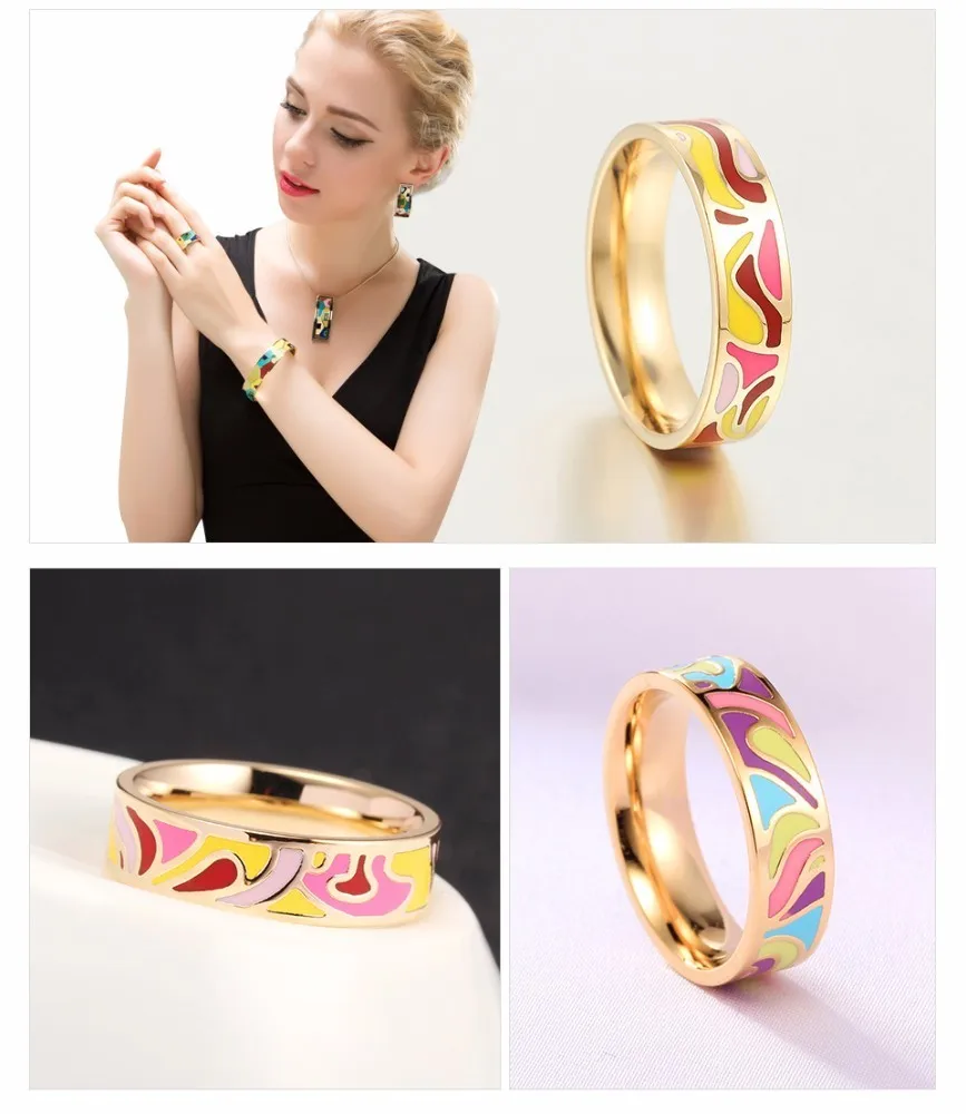 R& X Bijoux Femme, керамическое кольцо с эмалью, повседневное/Спортивное кольцо для влюбленных, 18 k, 6 мм, кольца из нержавеющей стали, изящные вечерние ювелирные изделия для женщин