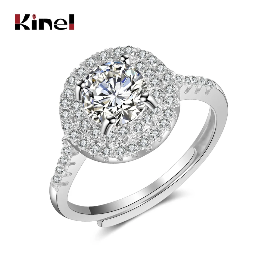 

Kinel Luxury Female Big Zircon Stone Wedding Ring 925 Sterling Silver Micro Paved CZ Promise Love Engagement 1ct Ring For Women