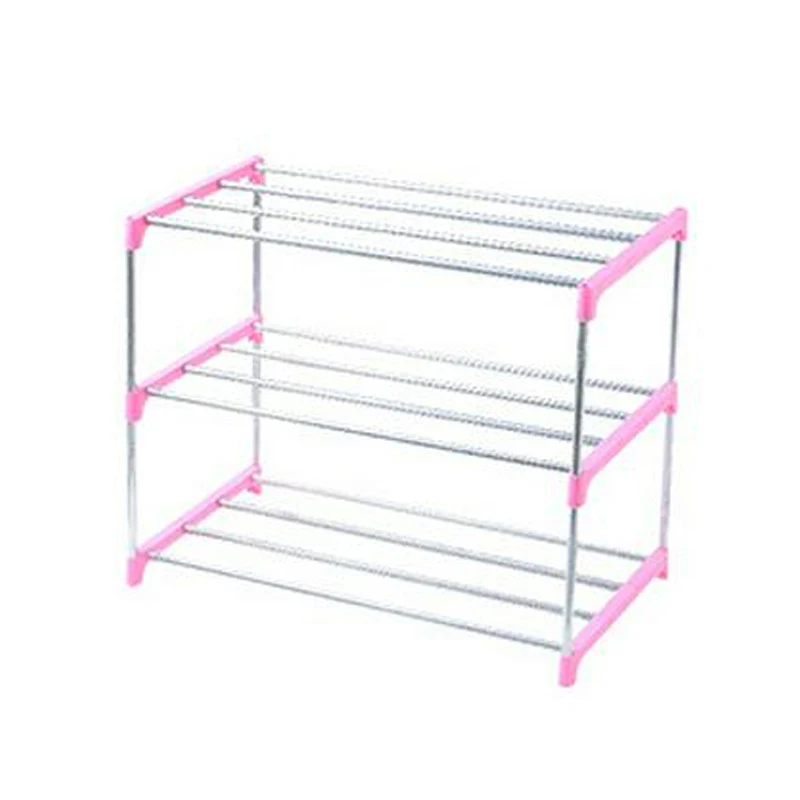 3L Pink DIY простой стеллаж для хранения обуви полка 3/4 слоев из нержавеющей стали легко установить обувной шкаф для дома спальни общежития стеллаж для хранения - Цвет: 3L Pink