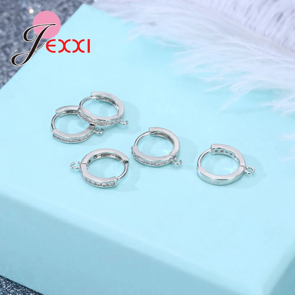 1 пара серьги Обручи из настоящего серебра с блестящими фианитами женские обручи