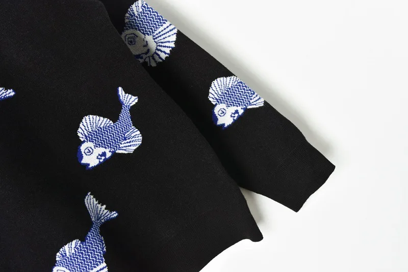 New Sweet Knitted Fishes Jacquard Sweaters Women 2019 Autumn High Street Warm Ladies Pullovers Party Elegant Jumpers Fashion Top | Женская