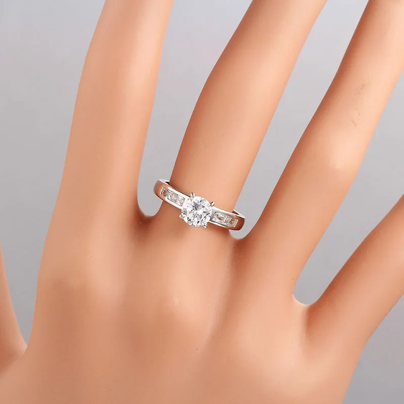 White Gold Color Solitaire Four Claw Round CZ Accent Ring For Womens Engagement Wedding Jewelry Bague Femme anel anillos aneis|rings for women|ring
