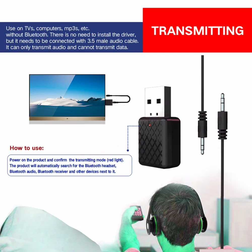 USB Bluetooth совместимые передатчики ресивера 5 0 Беспроводная аудиомузыка 3 мм