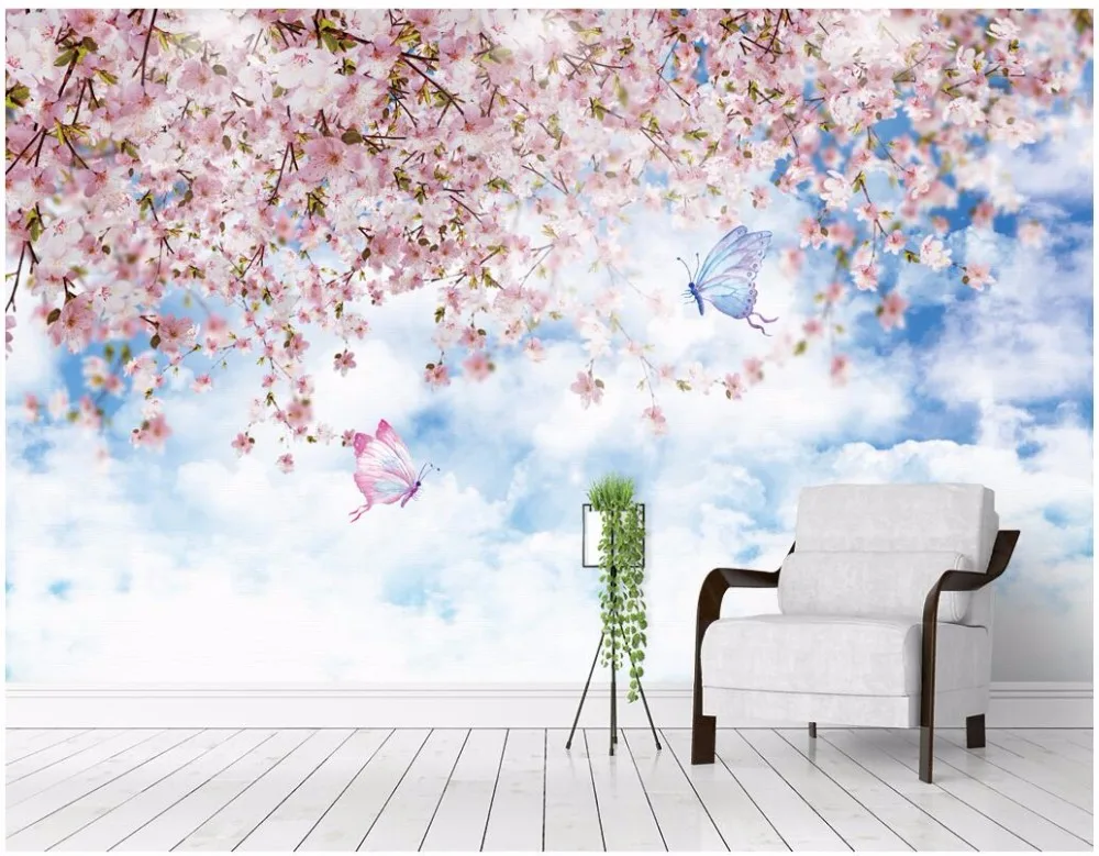 

Custom photo 3d room wallpaper Dream Peach Blossom Butterfly Background Wall painting 3d wall murals wallpaper for walls 3 d