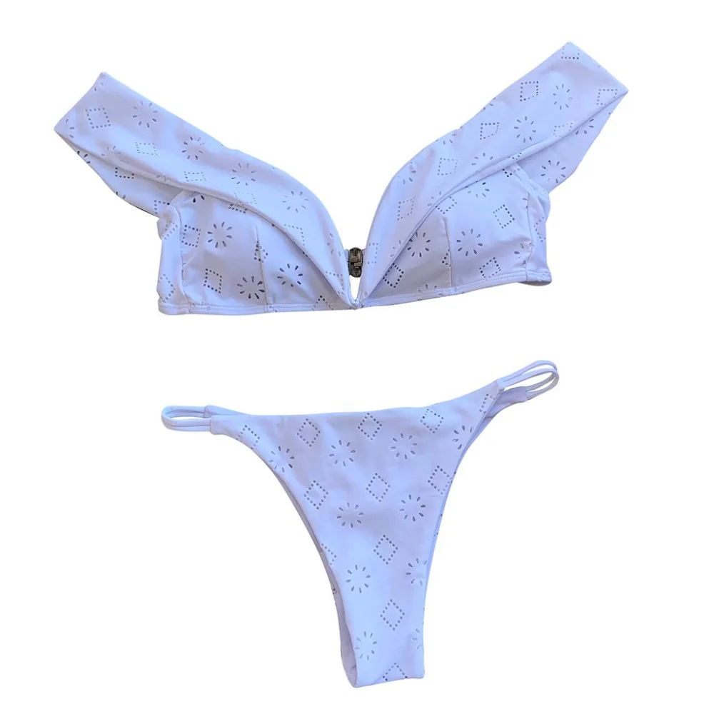 Женский купальник женский бикини из двух частей бандо однотонный пляжная одежда