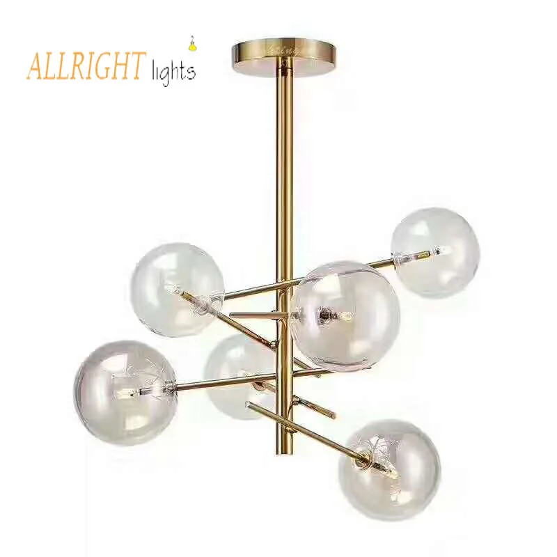 

LED glass amber/clear glass 6 heads iron painted chanderlier for bedroom living room new design