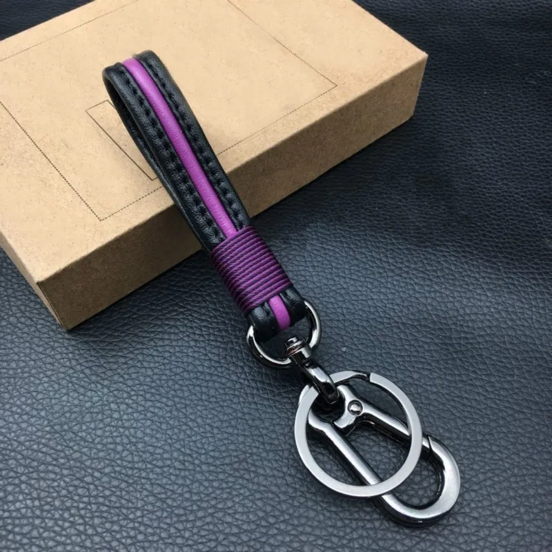 Purple Ручной работы, Модный высококачественный кожаный брелок, автомобильный брелок для ключей, мужские металлические аксессуары для сумок, пряжка, подарок - Цвет: Purple