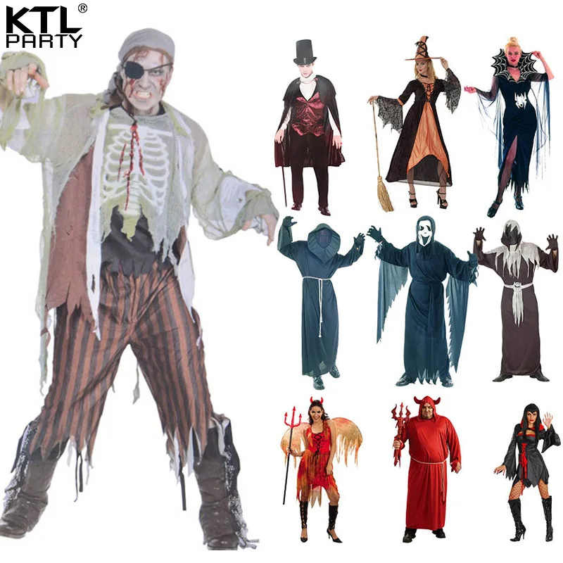Мужской костюм для косплея на Хэллоуин призрака дьявола зомби с капюшоном
