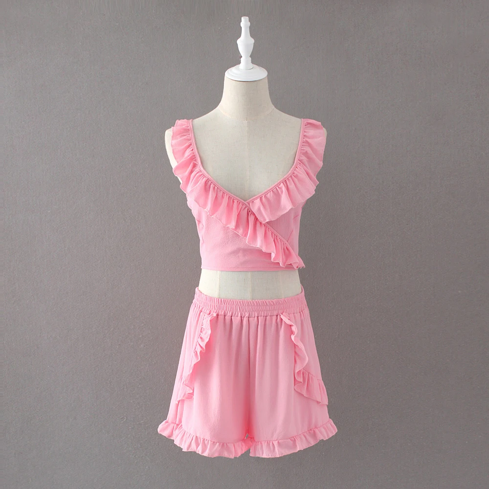 Женский комплект из 2 предметов пляжный костюм с оборками регулируемый Топ