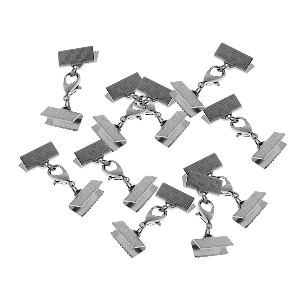 

10 Set 13mm Ribbon Bracelet Bookmark Pinch Crimp End Findings Lobster Clasps