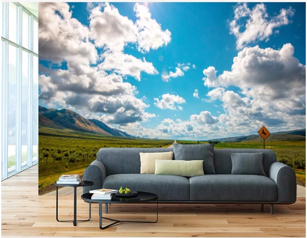 Фотообои на заказ 3d обои фоновая стена синего неба baiyun grassland road настенная
