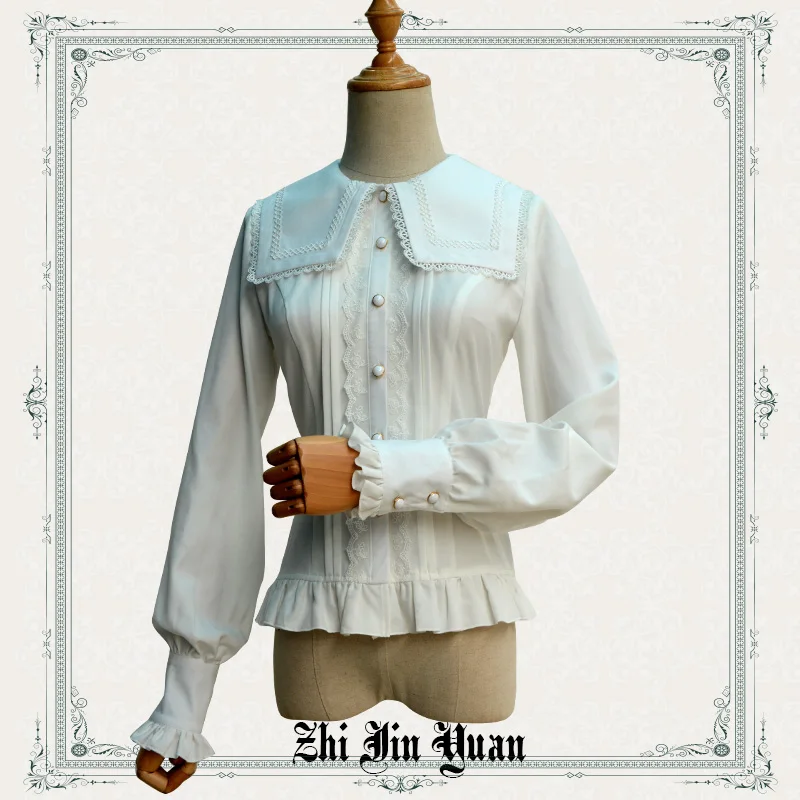 Красивая женская блузка в стиле &quotЛолита&quot с квадратным воротником и длинными