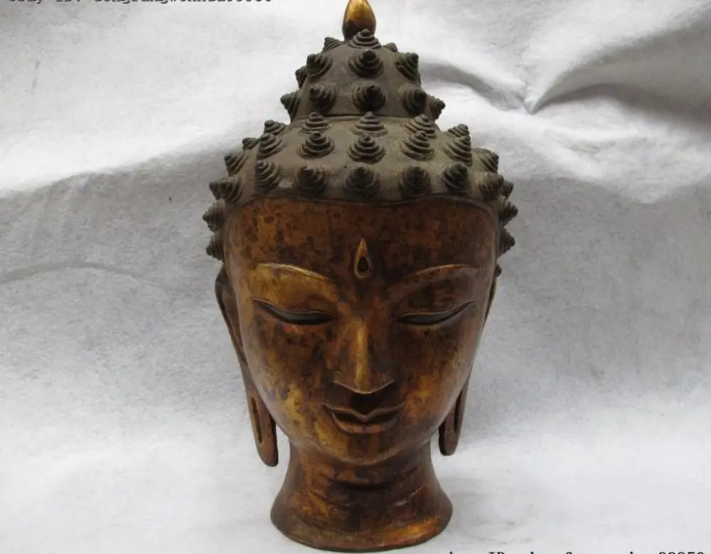 

Tibet Temple Bronze Copper Shakyamuni Sakyamuni Amitabha Buddha Head Bust Statue