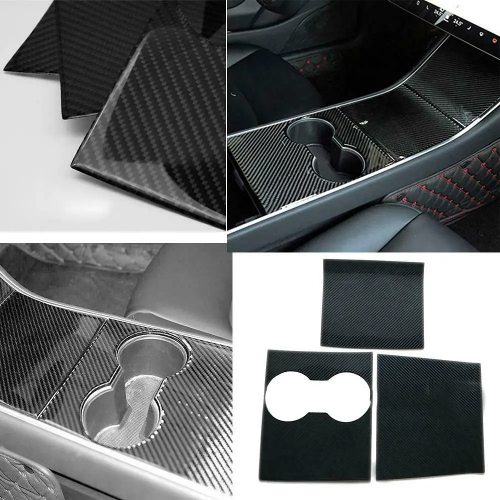 

For Tesla Model 3 Real Carbon Fiber Box Control Panel Emblem Decal 3Pcs