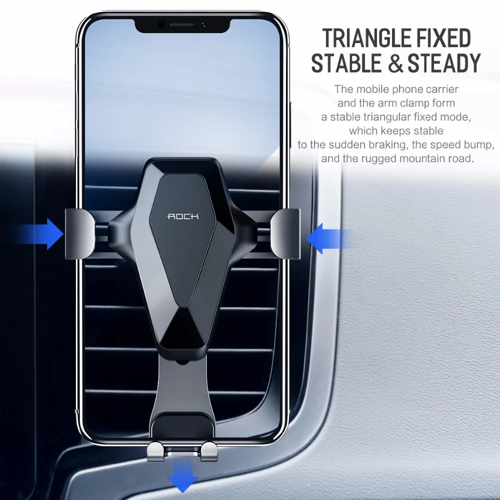 Автомобильный держатель для телефона ROCK для iPhone X XS MAX Gravity Air Vent, держатель для телефона в автомобиле, держатель для мобильного телефона, подставка для samsung