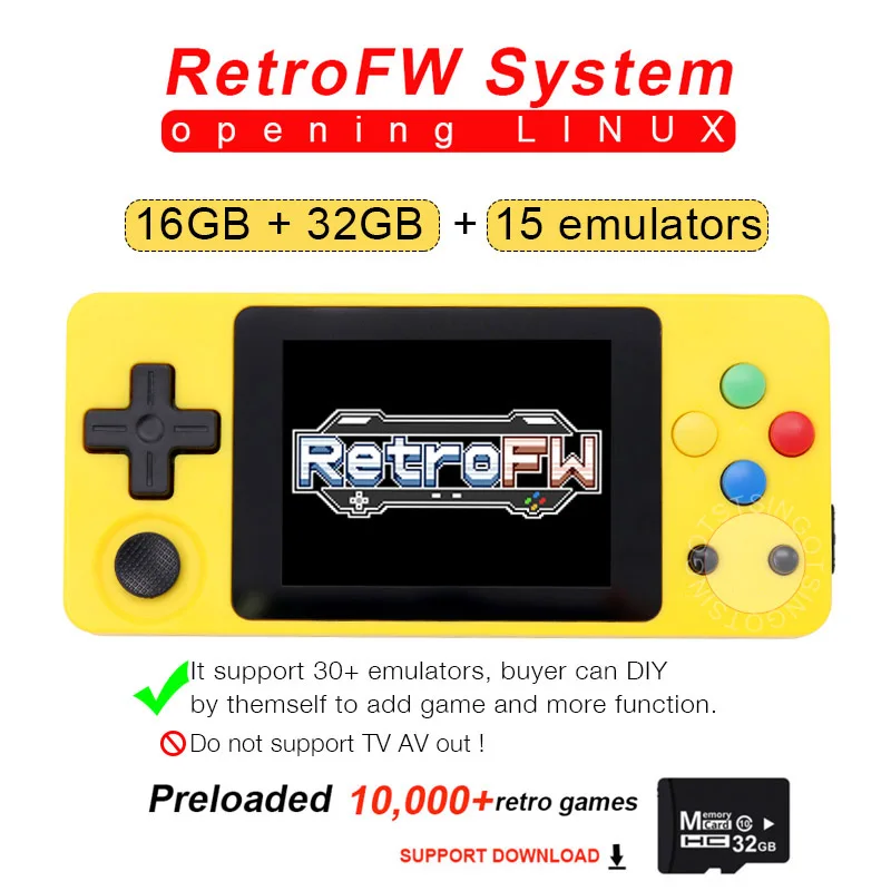 2.0yellow 32GB TF Новая игровая консоль LDK 2,7 дюймов LINUX RetroFW система DIY ретро игровая видео плеер 48 ГБ встроенные 10000 Ретро игры управление на 360 градусов - Цвет: 2.0yellow 32GB TF