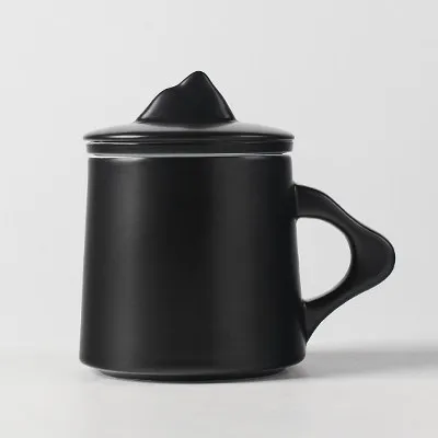 Черный Кружка для дома и офиса с крышкой японский черный и белый фильтр чашка творческая личность Большая керамическая чашка чай - Цвет: Черный