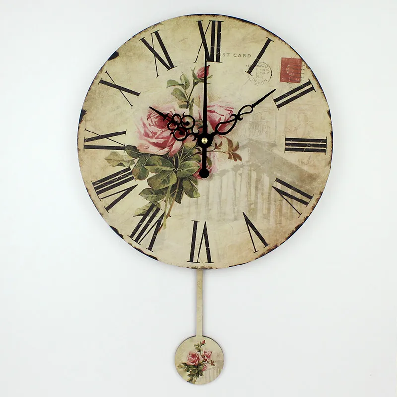 Модные 3d Роза украшения дома качели немой настенные часы римское число