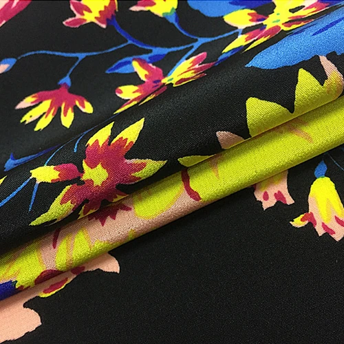 Цветочный принт в ночной шелк креп де шин ткань 17 momme ширина 140 см SCDC660|fabric fabric|printed