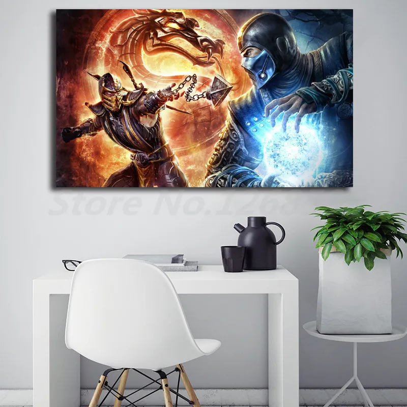 Mortal Kombat Скорпион Vs минусовой обои арт Холст Картина настенное изображение печати