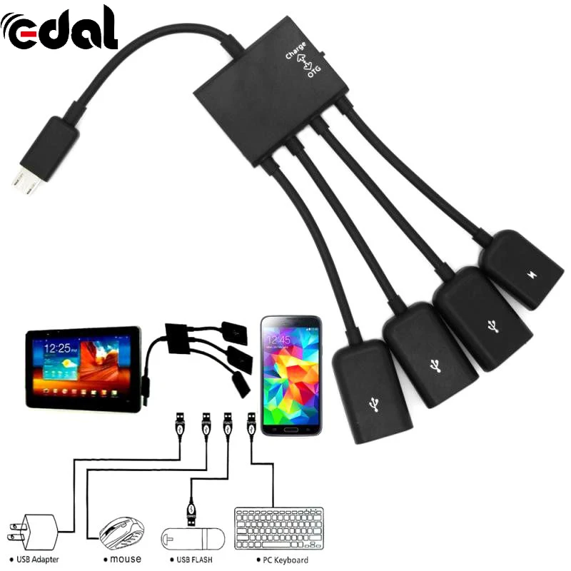 4 in1 Micro USB OTG Hub адаптер кабель для зарядки Черный Android кабели мобильного телефона