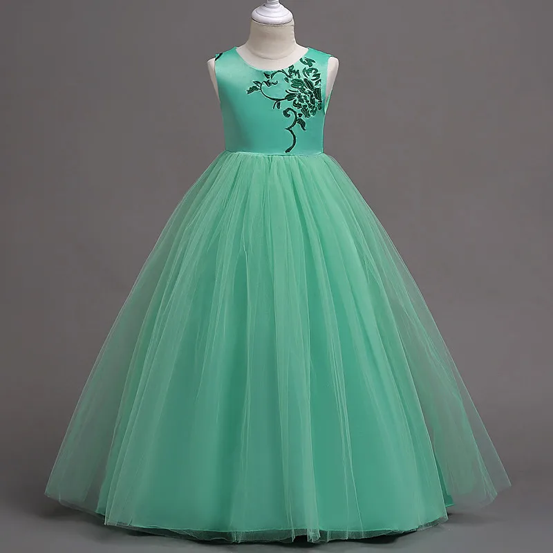 Для больших девочек лодыжки платья для 8 10 12 до 14 лет цветок вышивка зеленый