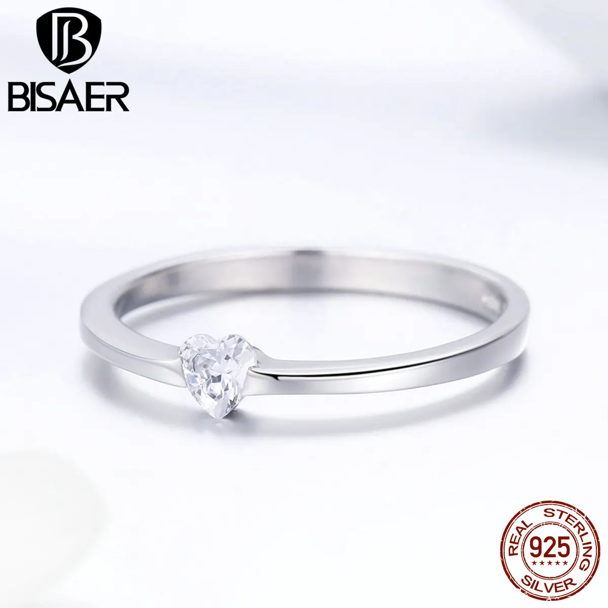 BISAER, высокое качество, 925 пробы, серебряные кольца, светящийся кубический циркон, обручальное кольцо на палец, Стерлинговое серебро, ювелирные изделия, Anel ECR450