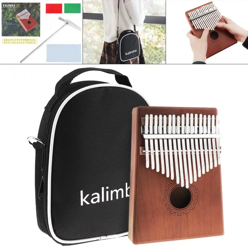 

17 Key Kalimba Single Board Mahogany Thumb Piano Set Mbira Mini Keyboard Instrument with Bag and Complete Accessories