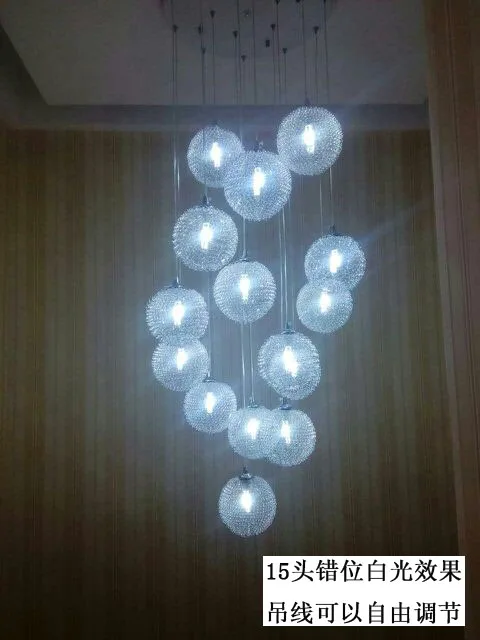 Staircase Long Chandelier Duplex Spiral Modern Simple Glass Spheric Living Room Villa LED Lamp led fixture | Освещение