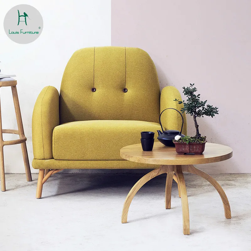 

Louis Fashion Little Smart Single Fabric Nordic Solid Wood Furniture Design Office Coffee Studio Sofa