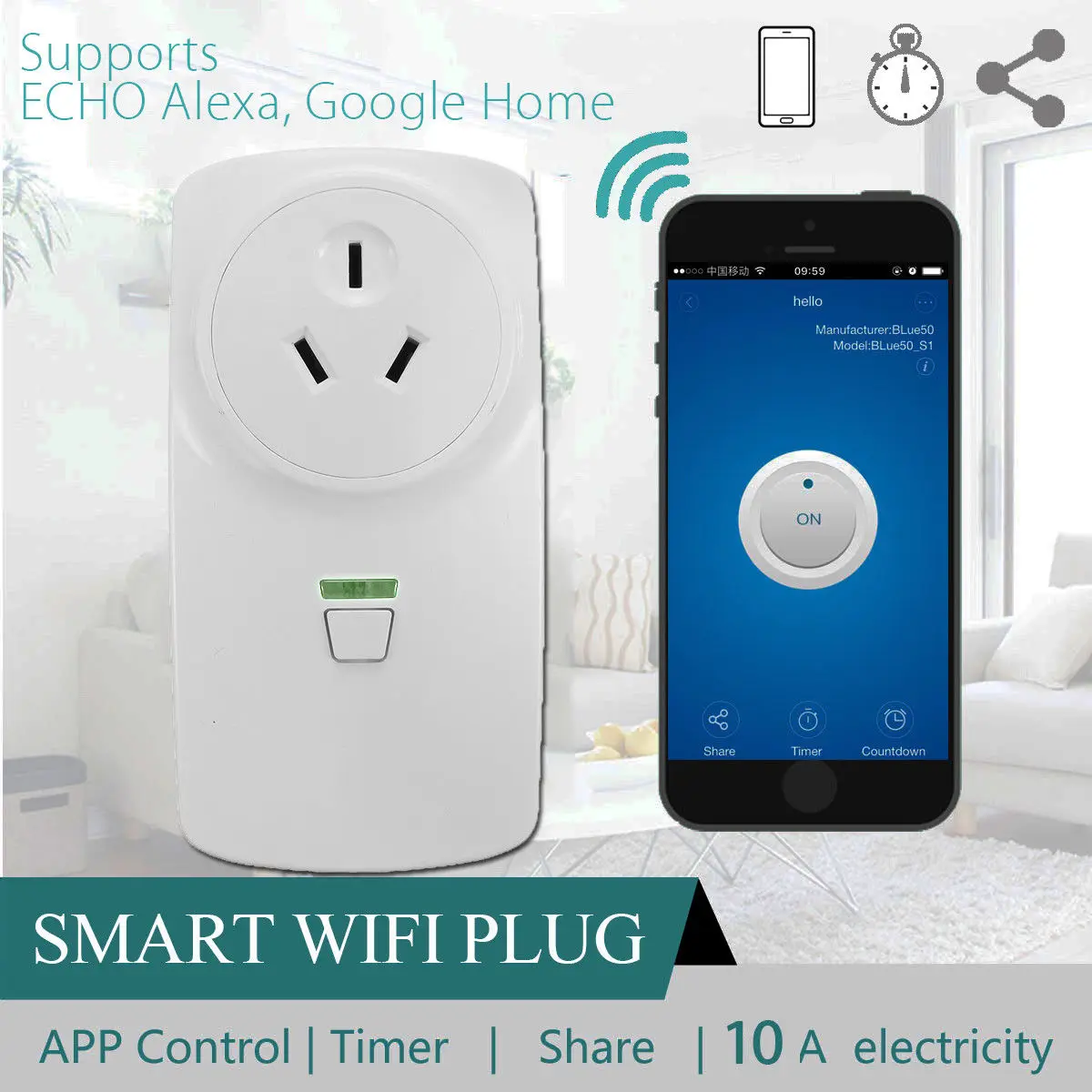Экономичный Wi Fi Смарт AU Plug розетка приложение для Amazon ECHO ALEXA GOOGLE HOME 10A (AU PLUG) Прямая