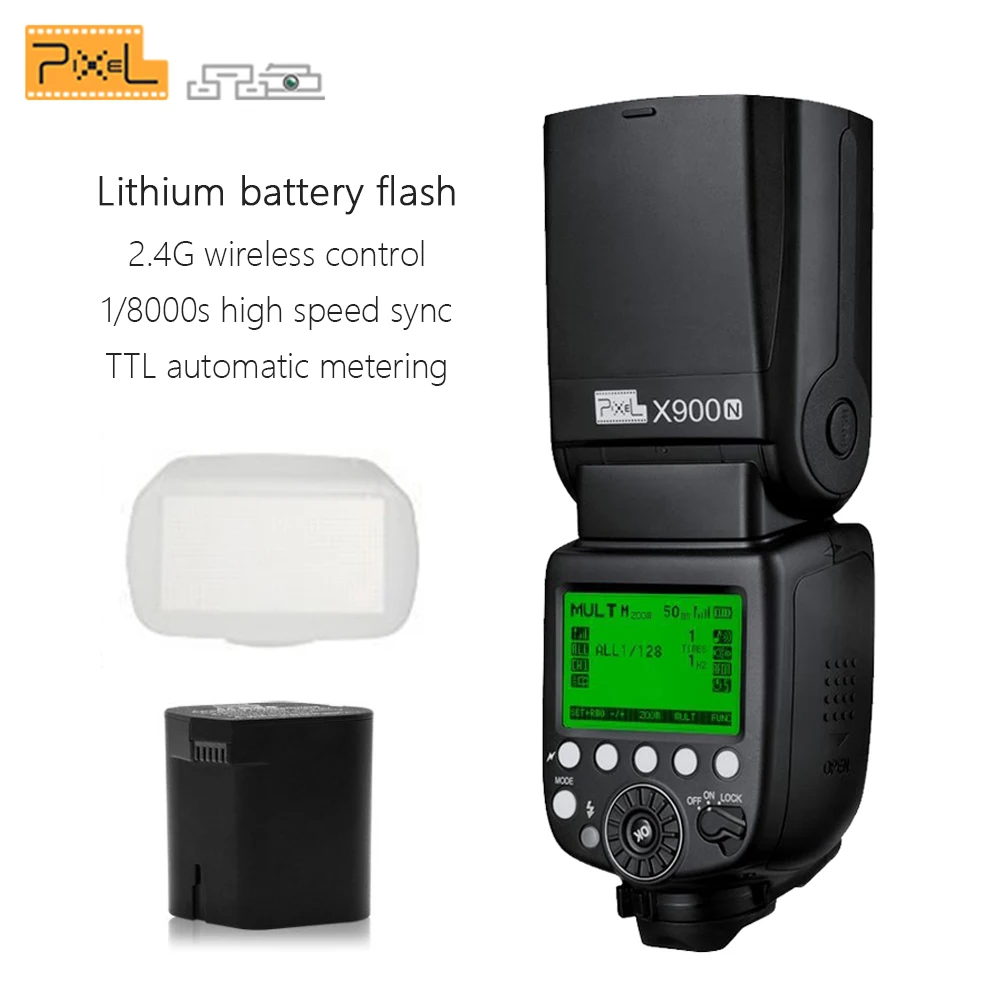 Pixel X900N X900 ttl 2,4G HSS Беспроводная многофункциональная Литиевая Батарея Вспышка Speedlite для цифровых зеркальных фотокамер Nikon с светодиодный светильник