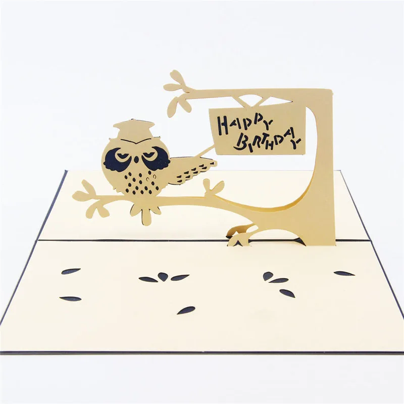 3D лазерная резка ручная работа милая сова в дереве бумажные приглашения открытки