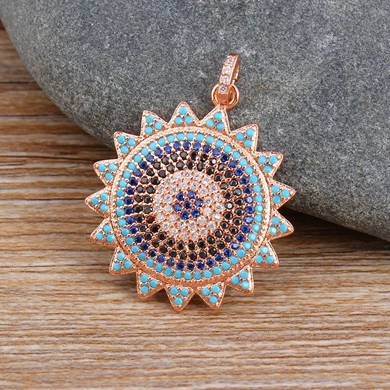 Pendant-Rose Gold Индивидуальный дизайн CZ бусины медные цепи кулон Подсолнечник DIY ювелирные изделия для мужчин и женщин семейные вечерние и спортивные свадебные ожерелья - Окраска металла: Pendant-Rose Gold