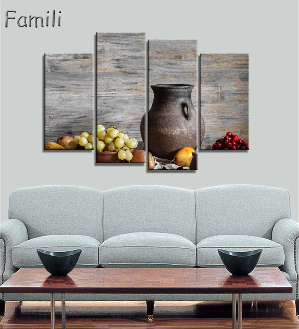 4 шт. Картина на холсте с изображением цветов и чашек|art pictures|picture for kitchenmodern paintings