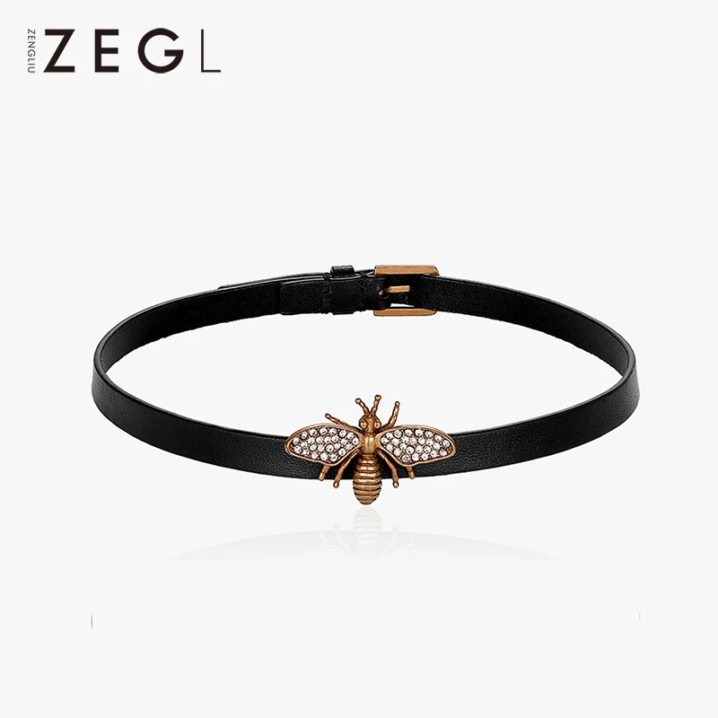 Женское Ожерелье ZEGL Bee черная цепочка для ключиц модное короткое кожаное