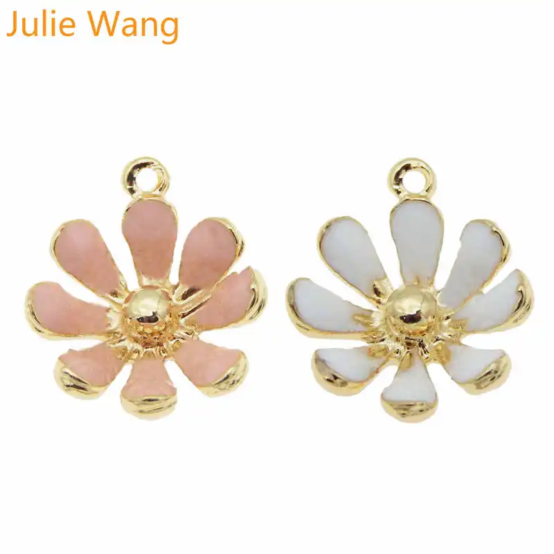 Julie Wang 10 шт. эмалированные розовые белые маргаритки подсолнухи сплав золотой тон