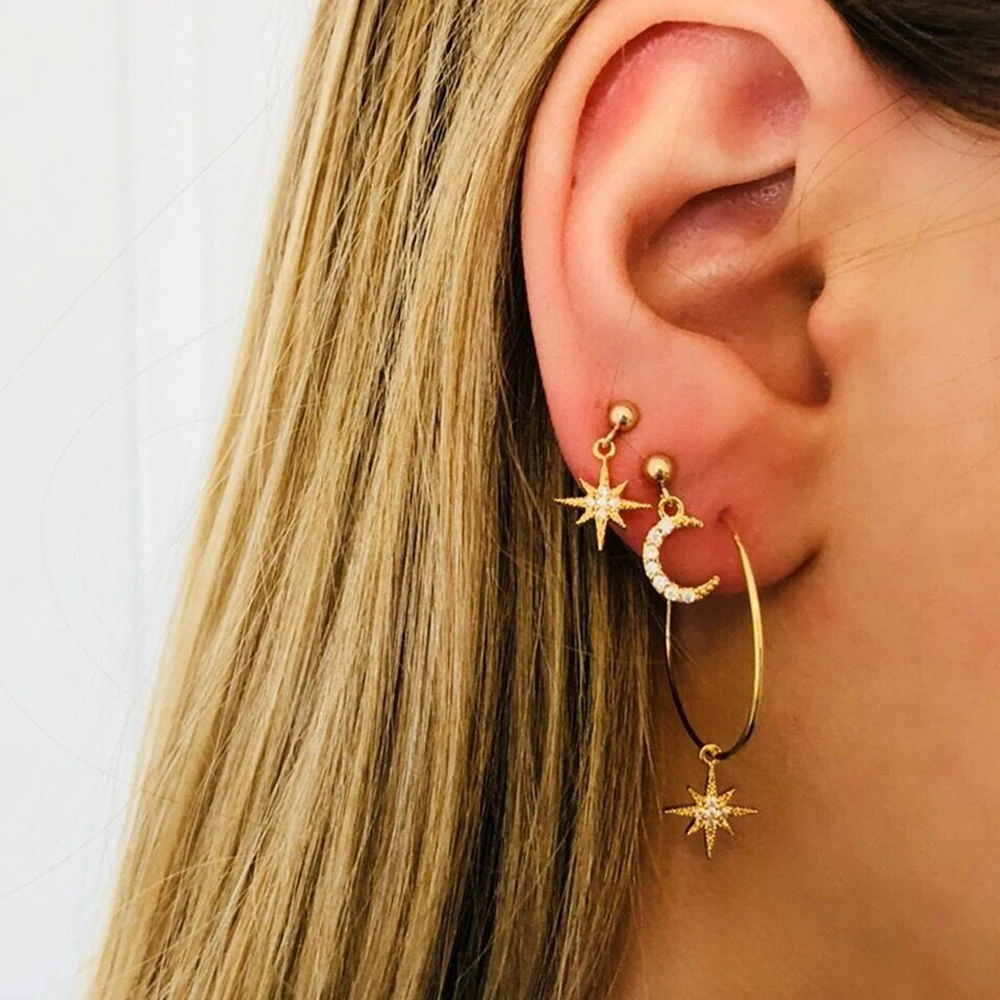 Новые модные женские Кристальные серьги звезды луна наборы сережек популярные