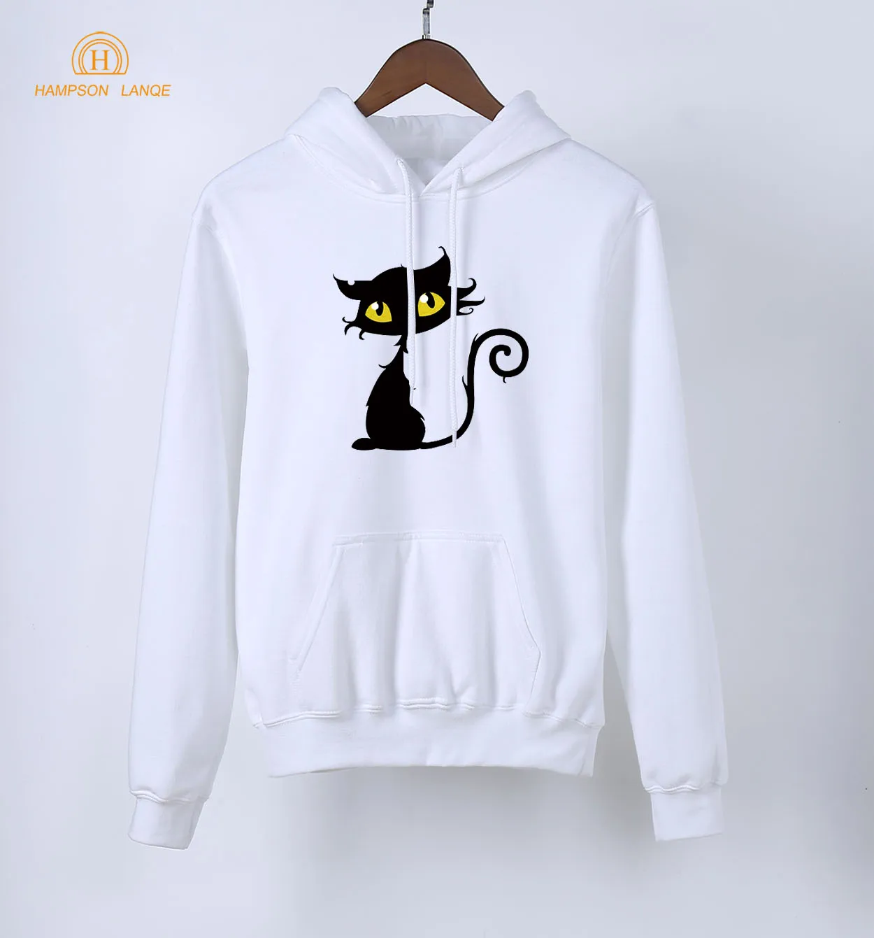 

2019 Spring Autumn Kawaii Sweatshirt Black Cat Print Sexy Hoodie Women K-pop Hoodies Harajuku Long Sleeve Hooded Fashion