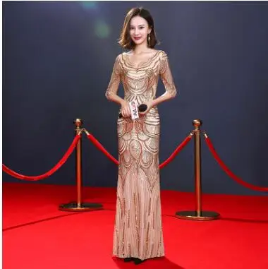 Champagne Beauty Emily Бисероплетение Королевский синий Формальные платья vestido de festa Русалка вечернее платье длинное вечернее платье сексуальное платье Русалка - Цвет: Champagne