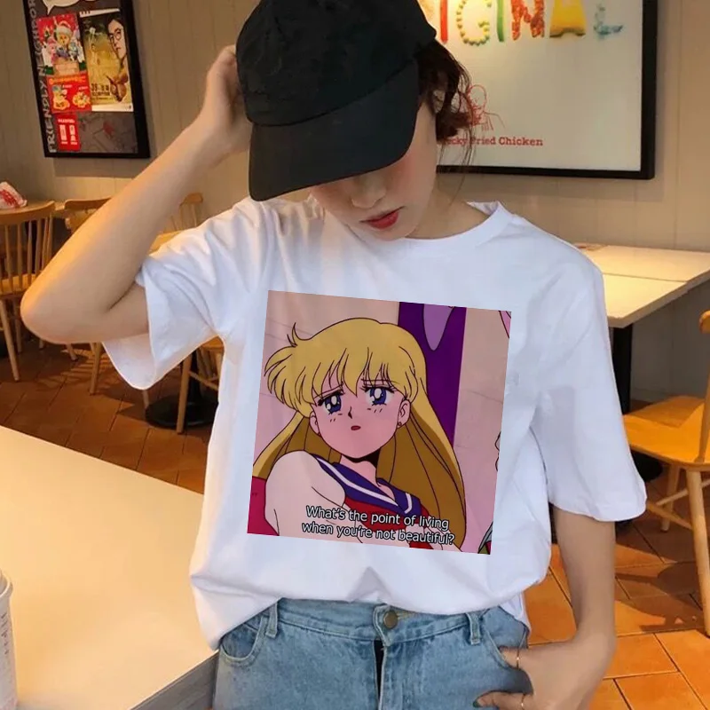 Сейлор Мун Футболка женская kawaii Модные женские футболки в стиле Харадзюку гранж эстетическое удовольствие Ulzzang футболка милый кот футболка с рисунком - Цвет: 2722